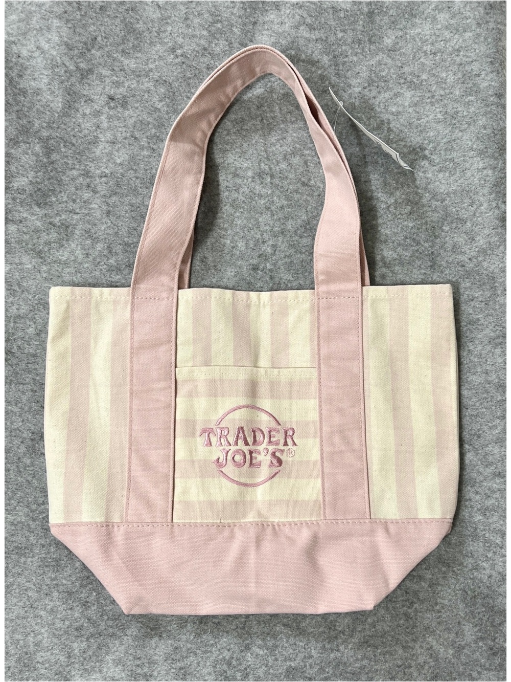 Trader Joe's Pink Stripe Canvas Mini Tote Bag NWT